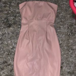 Faux leather strapless dress